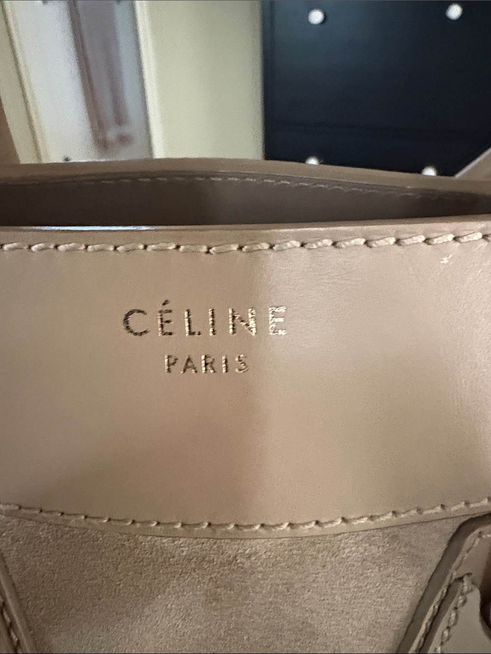 Beige large Luggage Tote - Beige Suede & Leather - Picture 6 of 8